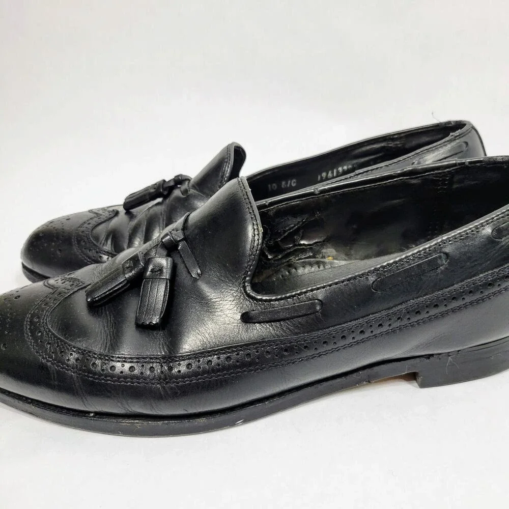 Mens Black Leather Tassel Wingtip Loafer Dress Shoes Size‎ 10 8C